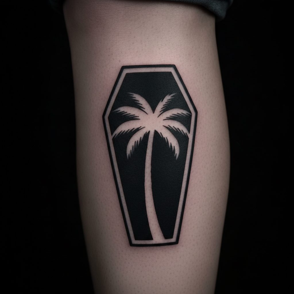 Bold Blackwork Coffin & Palm