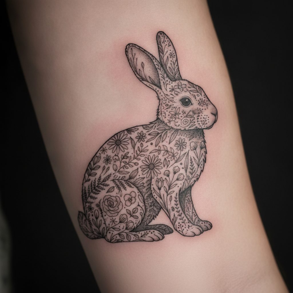 Botanical Bunny Silhouette