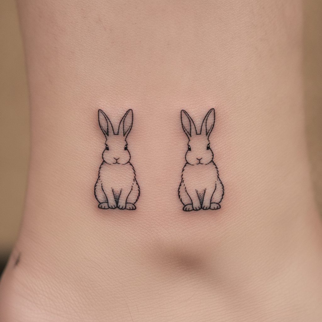 Mirrored Bunnies Ankle Tattoo